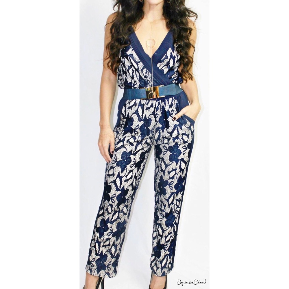 Navy & Nude Lace Jumpsuit